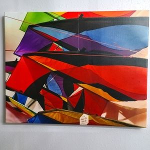 Hand painted 'Umbrellas Mexico framed canvas New